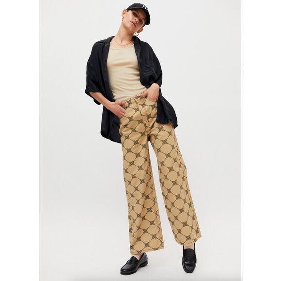 BDG High & Wide Tennis Print Black and Tan High Waist Wide Leg Jeans 26 waist - Picture 1 of 11